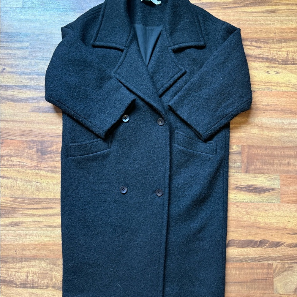 Classic Black Double-Breasted Wool Pea Coat for Women